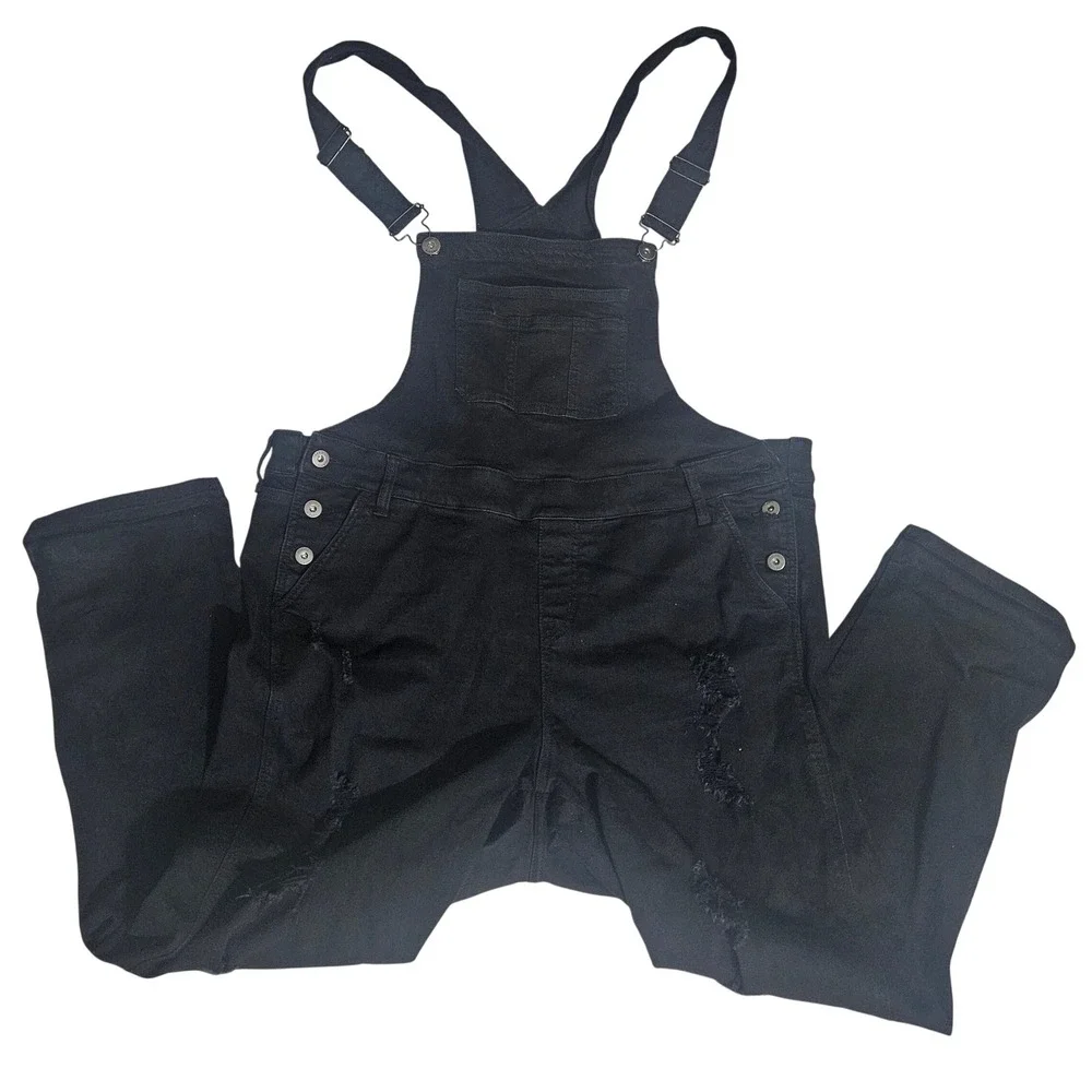 Torrid Denim First At Fit Black Distressed Overalls Plus Size 18 Ripped Edgy